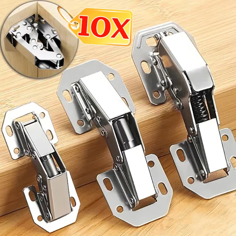 Bisagras de armario de acero inoxidable, bisagras de Cierre Suave para puerta de armario sin agujeros de 90 grados, accesorios de herrajes para muebles, 2/10 Uds.