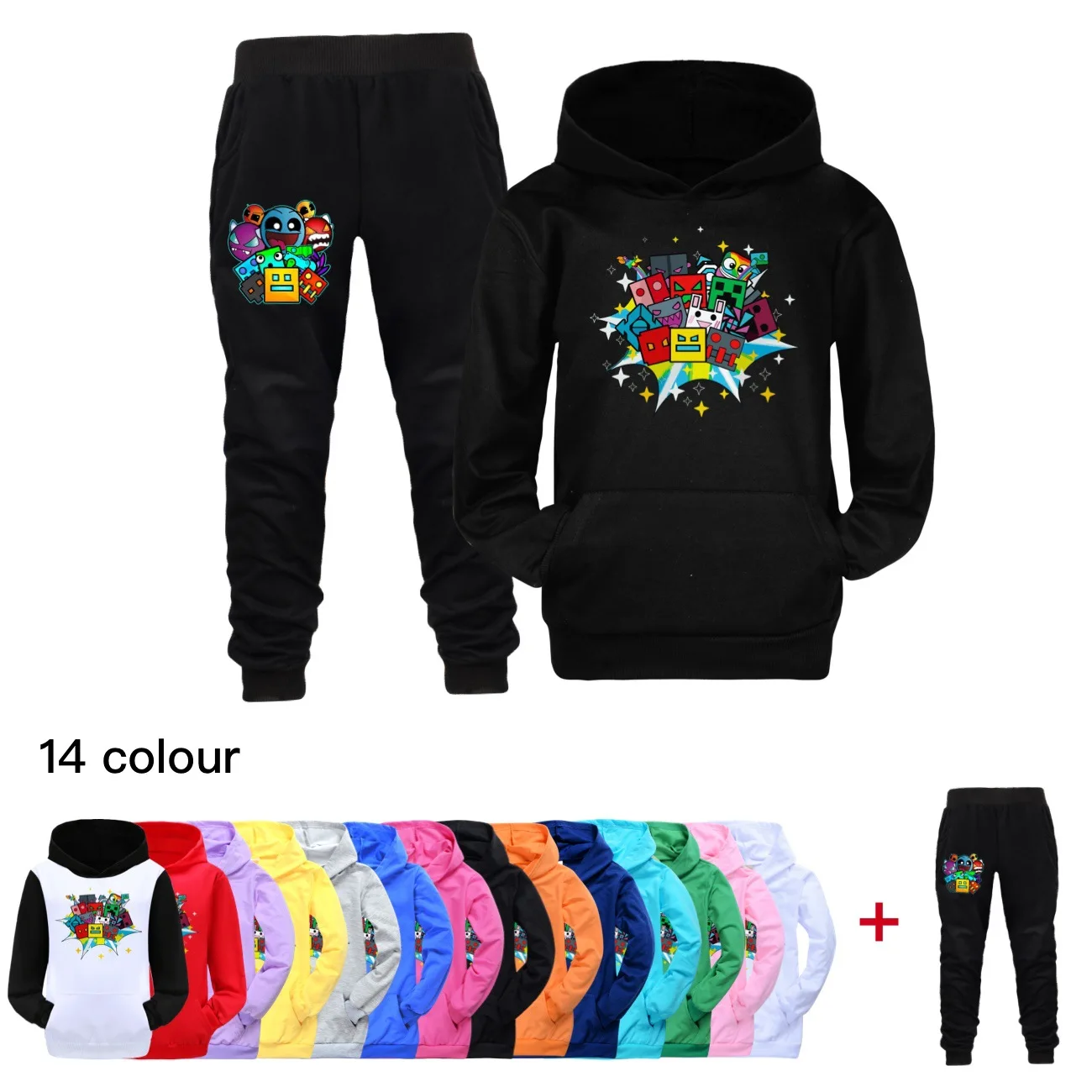 

Hot Game Geometry Dash Clothes Set Kids Cartoon Hoodies & Sweatshirts Pants 2Pcs Sets Toddler Girls Outfits Youth Boys Sportsuit