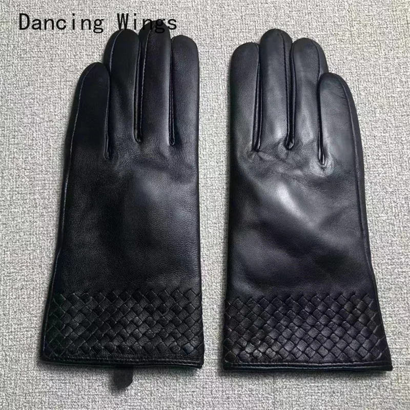 

New Ladies Sheepskin Gloves Outdoor Riding Solid Color Plus Velvet Lining Black Driving Gloves