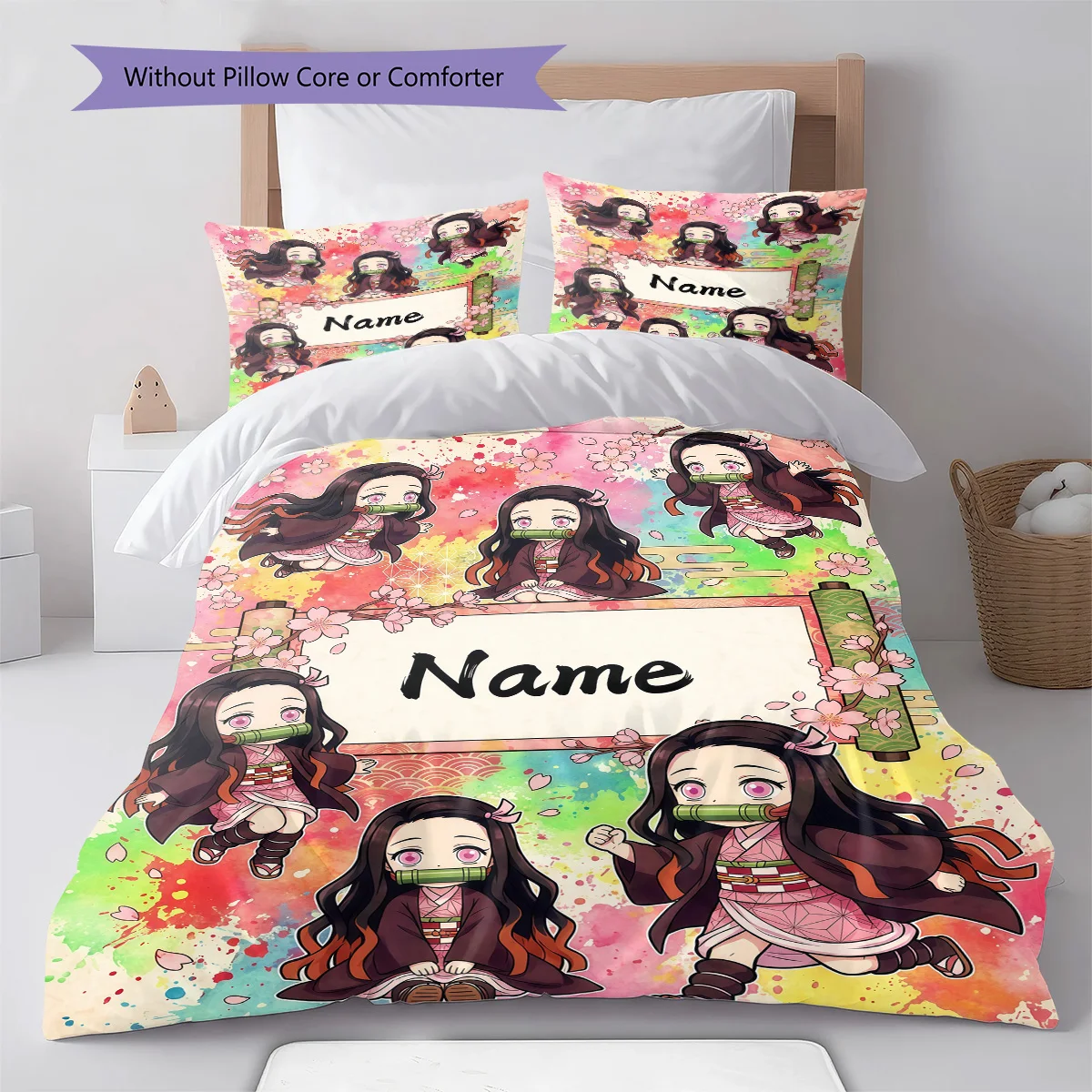 Nezuko Kamado Custom Bedding Set Duvet Cover Pillowcase Soft Bedroom Home Decor Anime Style -QJY