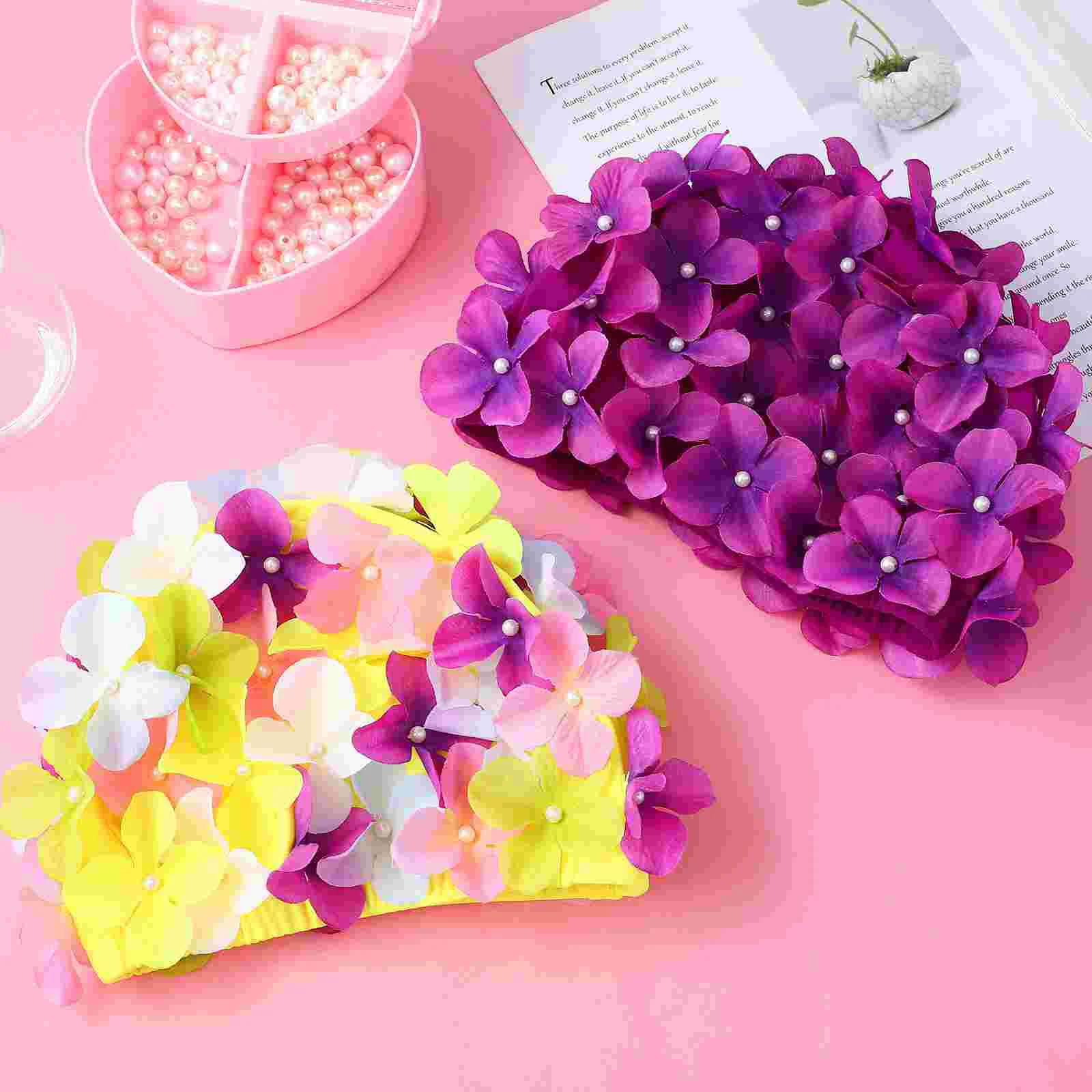 

2 Pcs Floral Swim Caps for Women Flower Swimming Accessories Head Nylon Fabric Women's