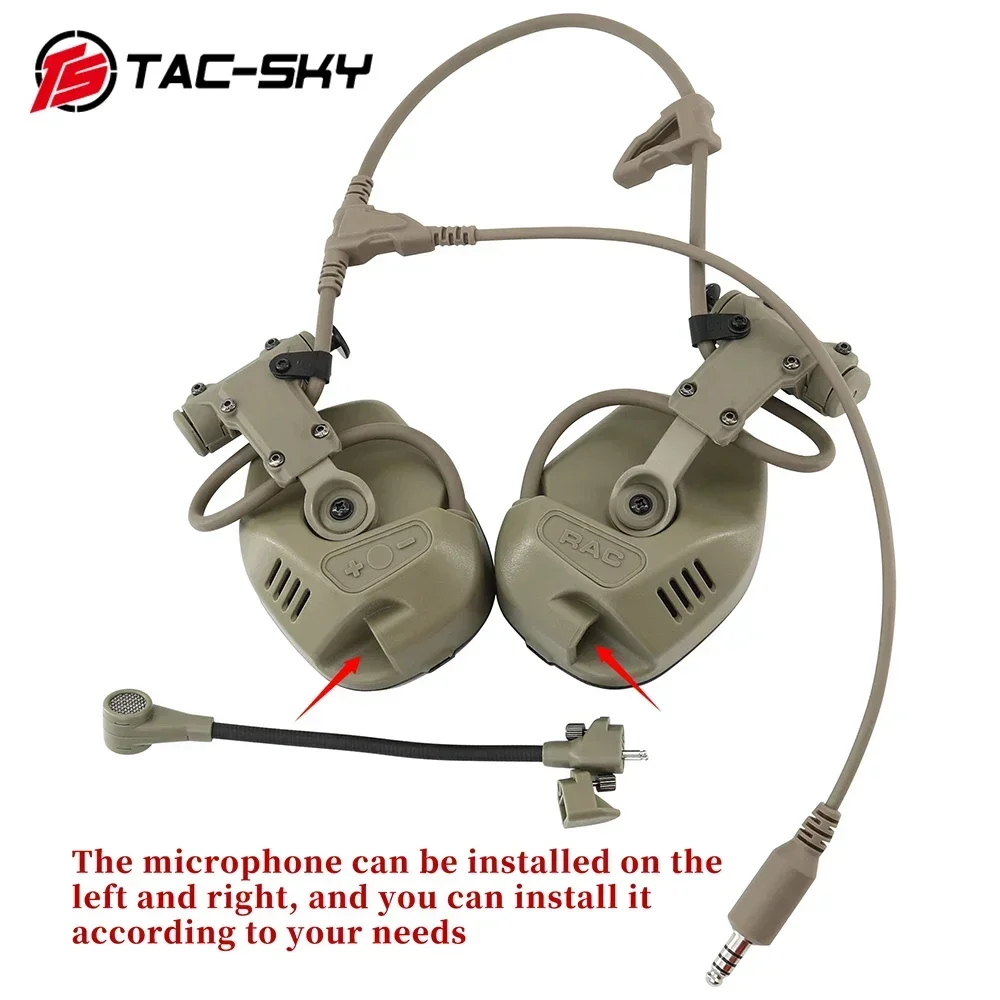TAC-SKY Tactical Headset RAC Communication Headset Airsoft Noise Reduction Headphones with Tactical ARC Rail Adapter Fast Helme