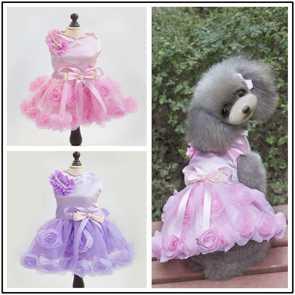 Rose Tutu Puppy Cat Summer Skirt Elegant Pet Dog Party Dresses Wedding Dresses for Small Dogs Cute Bowknot Princess Dog Clothes