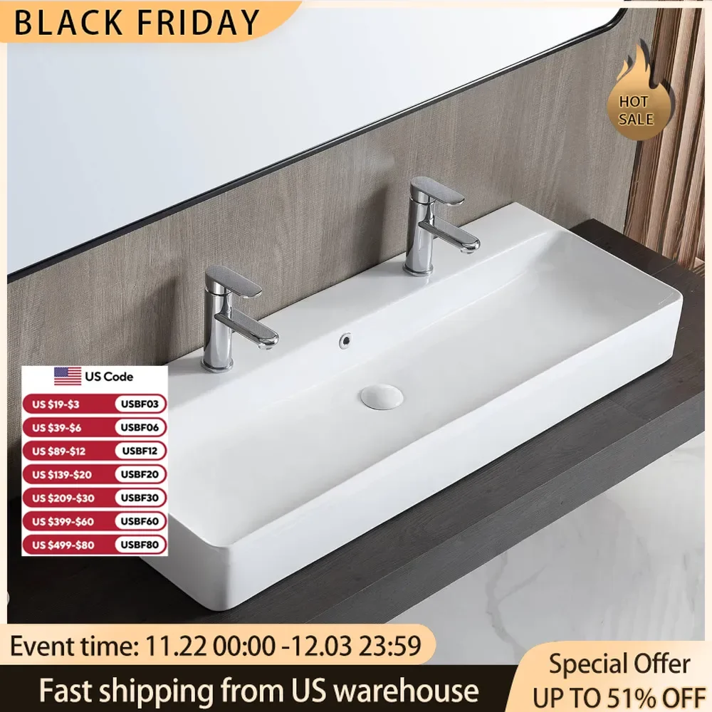 

Glossy White Bathroom Sinks Countertop & Wall Mount Modern Porcelain Vanity Floating Sink Art Basin Trough With Overflow Fixture