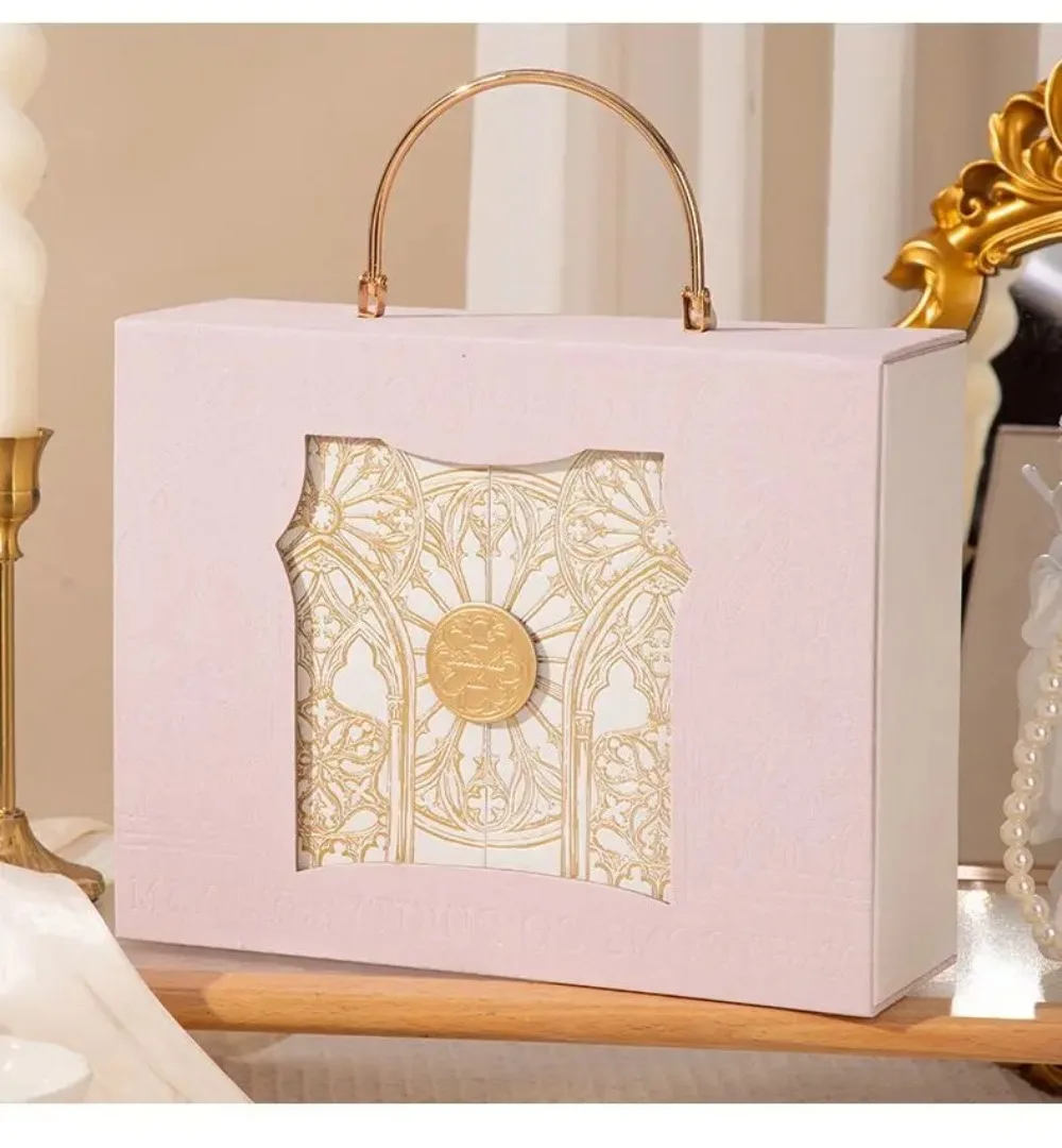Europäische Barock-Wildleder-Geschenkbox, aufklappbare Handverpackungsboxen, doppelt öffnende Metallgriff-Süßigkeitenboxen – Detail 14