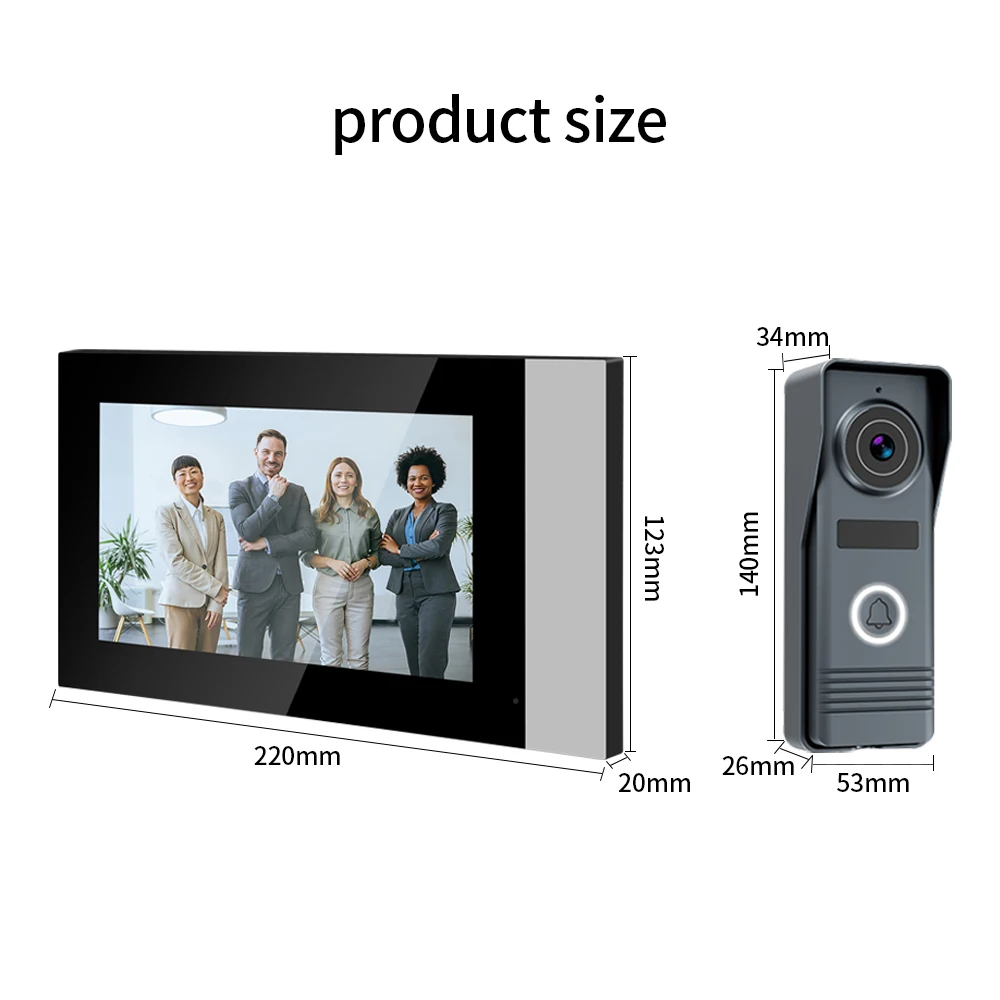 2 Wires Smart Home Tuya Wifi 1080P Video Intercom Video Door Phone 7'' Touch Monitor Video Doorbell Door Camera Security System