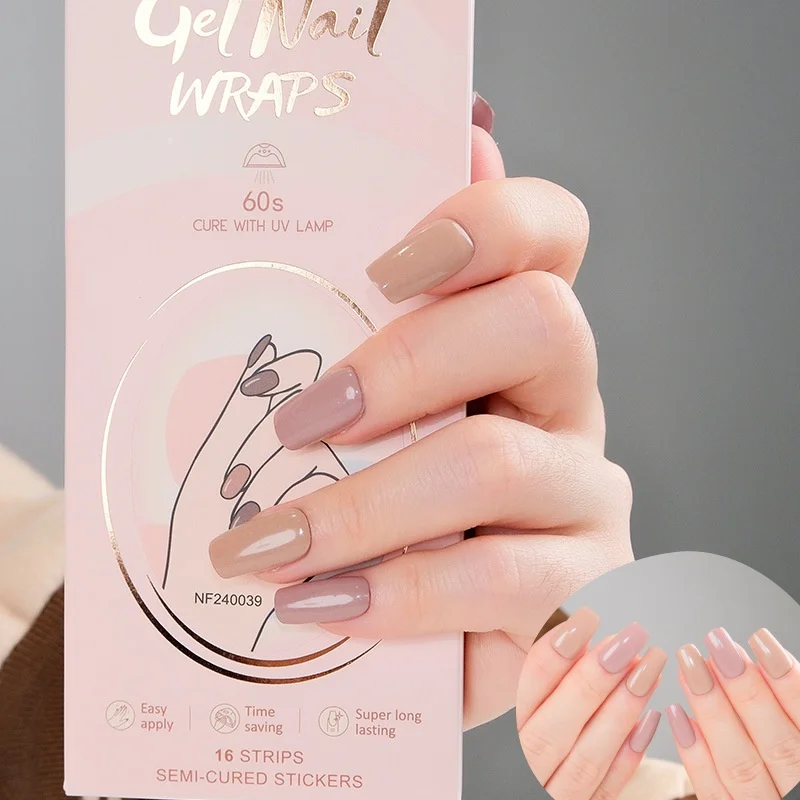 16 dicas linhas de ouro semi-curado gel adesivo de unhas glitter lantejoulas tiras de esmalte de longa duração cobertura completa gel arte do prego adesivos