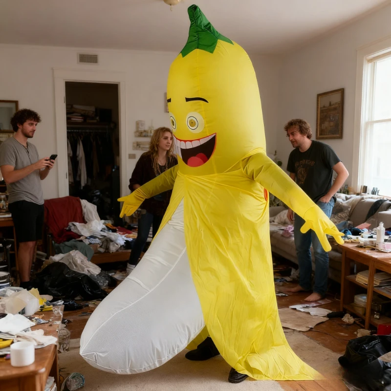 面白いバナナコスチューム、膨らませる仮装衣装、コスプレ衣装、パーティー用面白いセット、ハロウィン、クリスマス、独身パーティー、ジョーク小道具