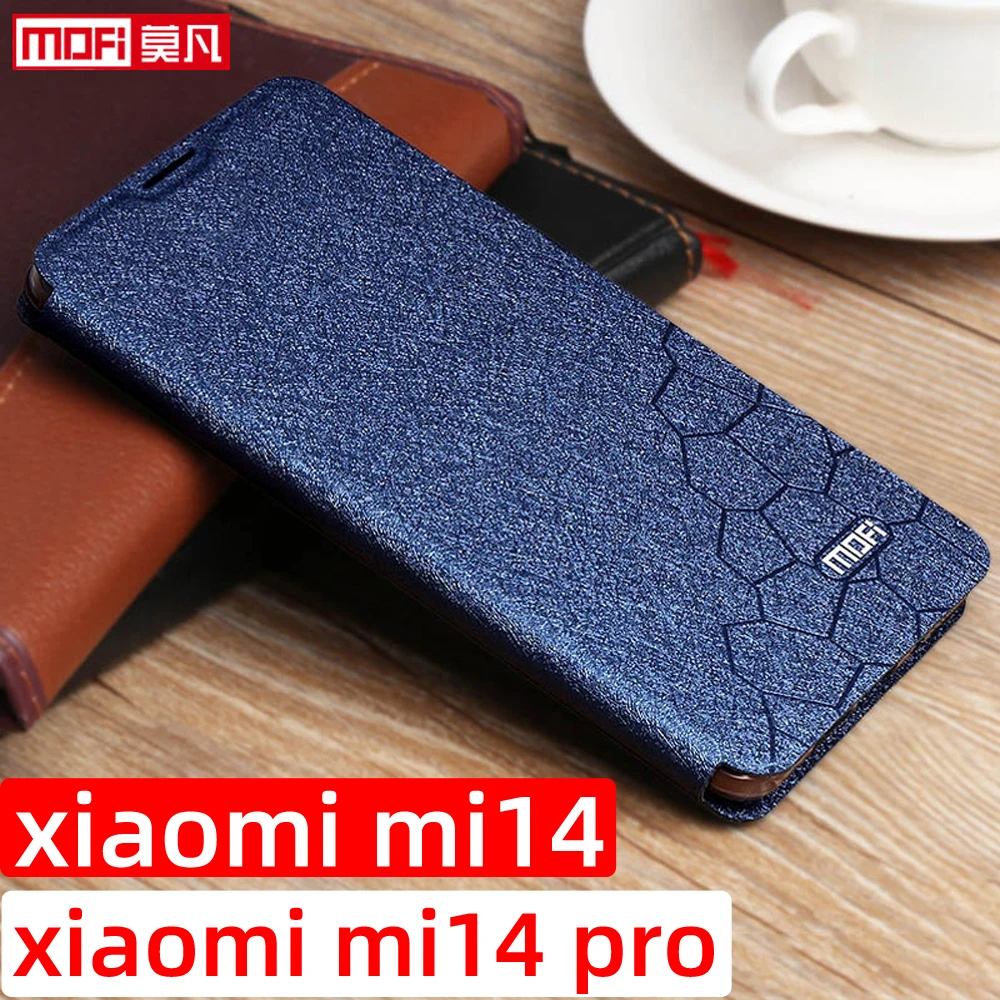 

флип-чехол для xiaomi 14, чехол для xiaomi 14 pro, кожаный чехол-подставка mofi xiaomi mi14, задняя часть книги, ТПУ, роскошный чехол, полное покрытие