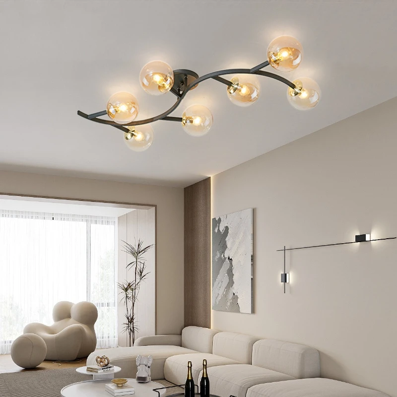 Simple Magic Bean Iron Art Glass Ceiling Light E27 Living Room Bedroom Balcony Homestay Entrance Luxury Decorative Light Fixture