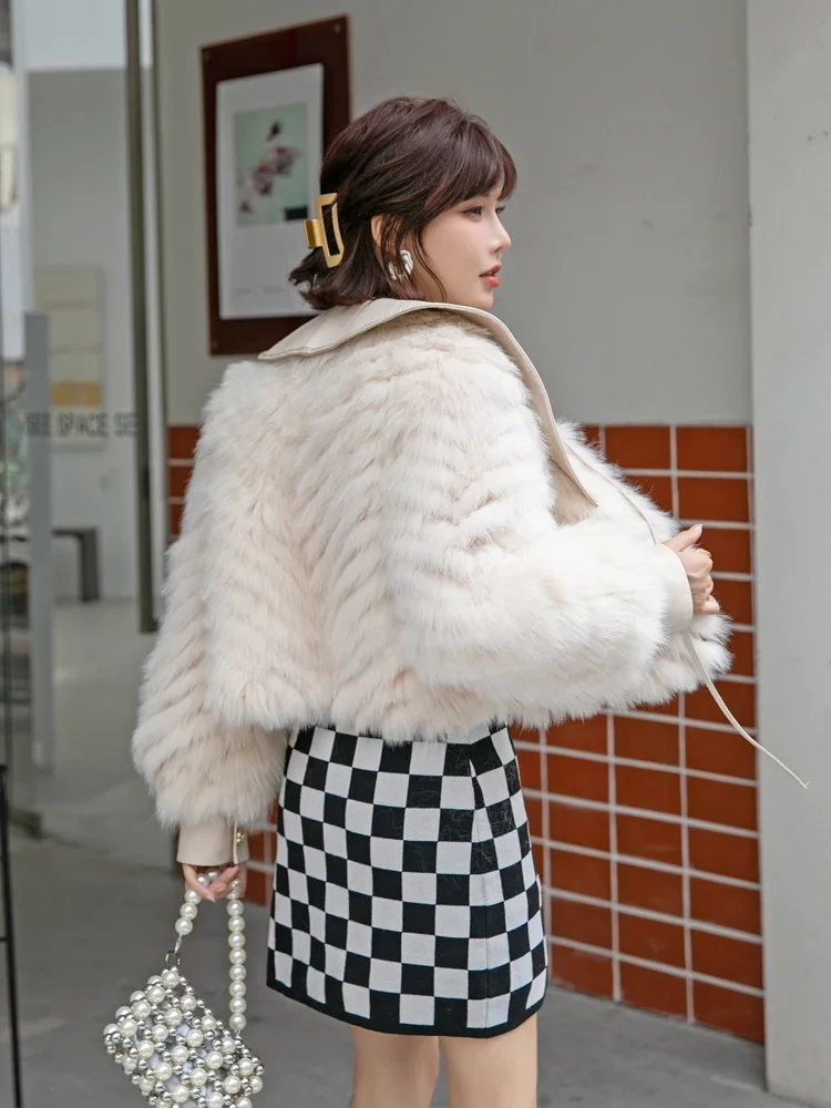 Imported Fox Fur Coat Female Short Princess Collar Small Fashion Young Real Fur Fashion Slim Knitted Lolita Style Winter Jackets