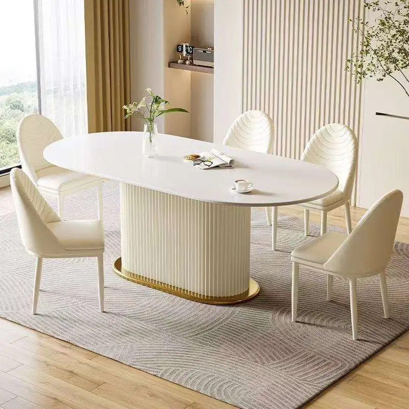 #Luxury Italian-Style Rectangular Dining Table Stainless Steel Legs Living Room Hotel Living Room Home Household