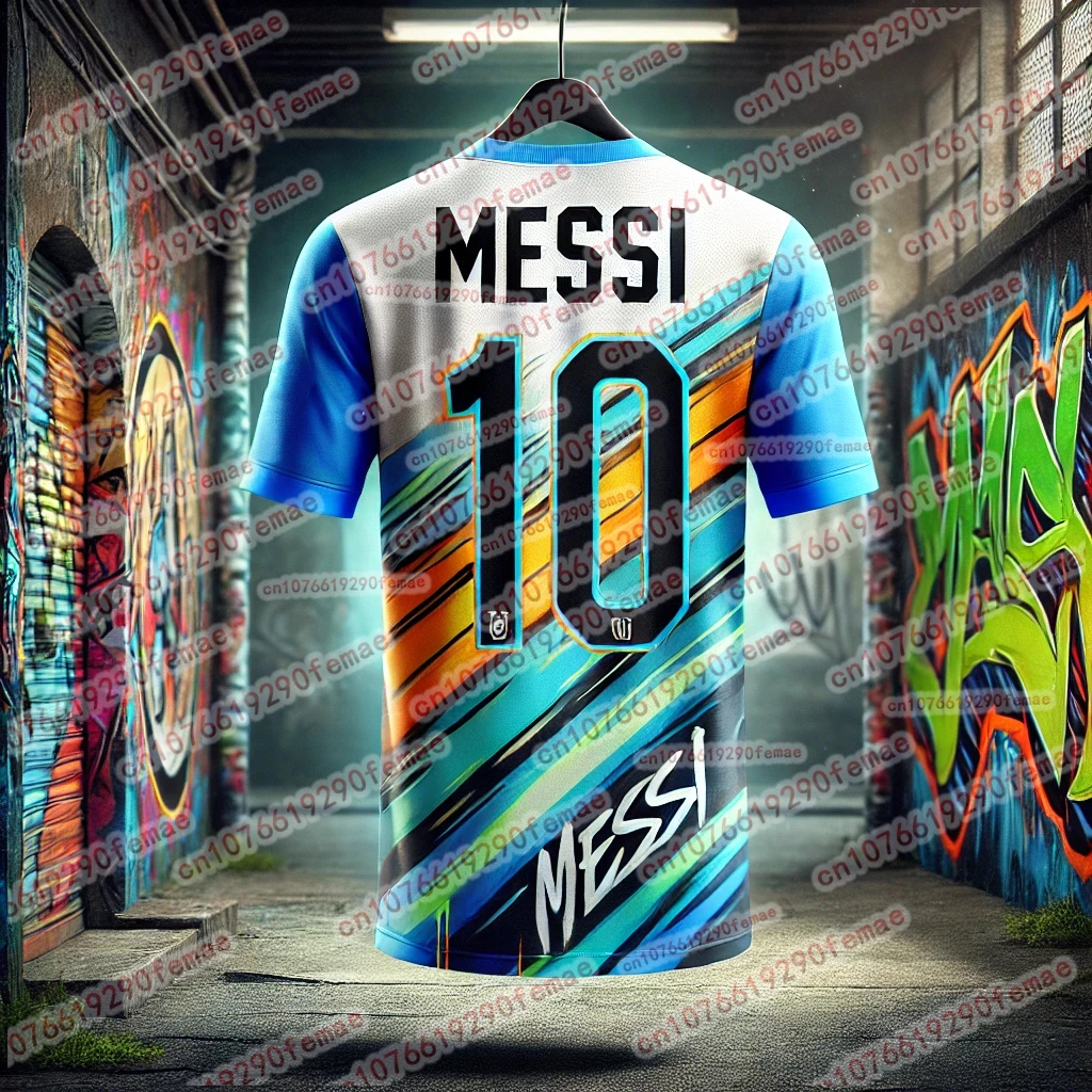 تي شيرت كلاسيكي من Messi Fashion مطبوع عليه مجموعة Graffiti التذكارية إصدار كرة القدم الرياضية جيرسي مريح يوميًا #5