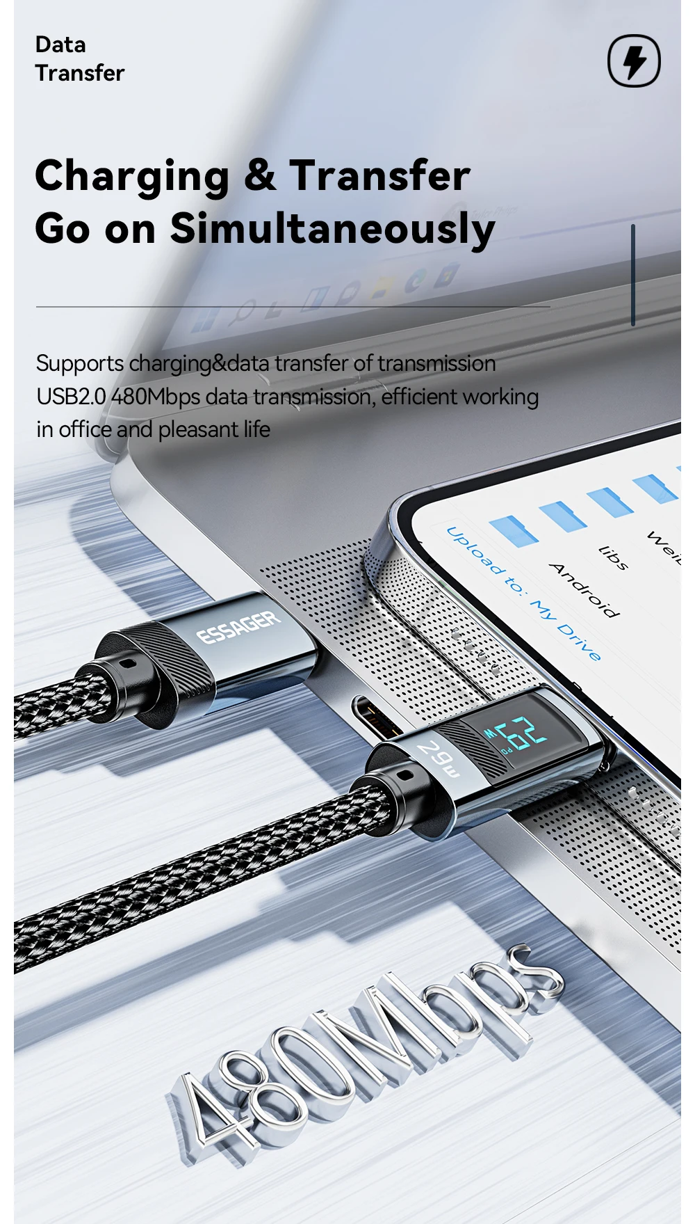 Essager USB Type C Cable for iPhone 14 13 12 11 Pro Max PD 29W Fast Charging Wire for iPhone Charger Cable Digital Display Cable