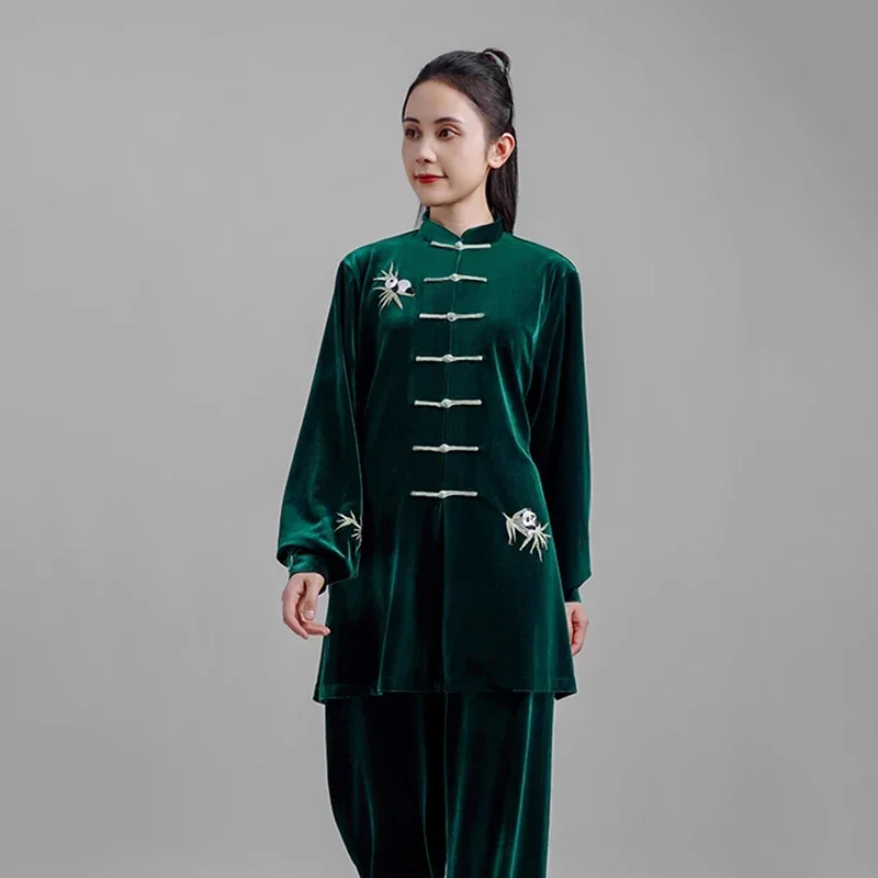 

Kun Master Thicken Velvet Taichi Uniform Elegant Winter Martial Arts Suit Embroidery Kung Fu Clothes Taiji for Women