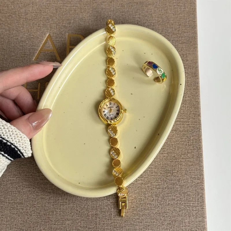 

Винтажные овальные золотые часы, роскошные брендовые платья, повседневные кварцевые женские наручные часы с маленьким циферблатом, часы со стразами для женщин