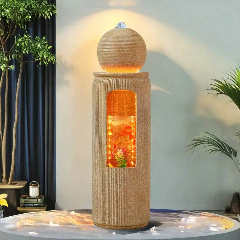 

Фонтан с текущей водой, украшение в виде шара фэн-шуй, приносящего удачу.