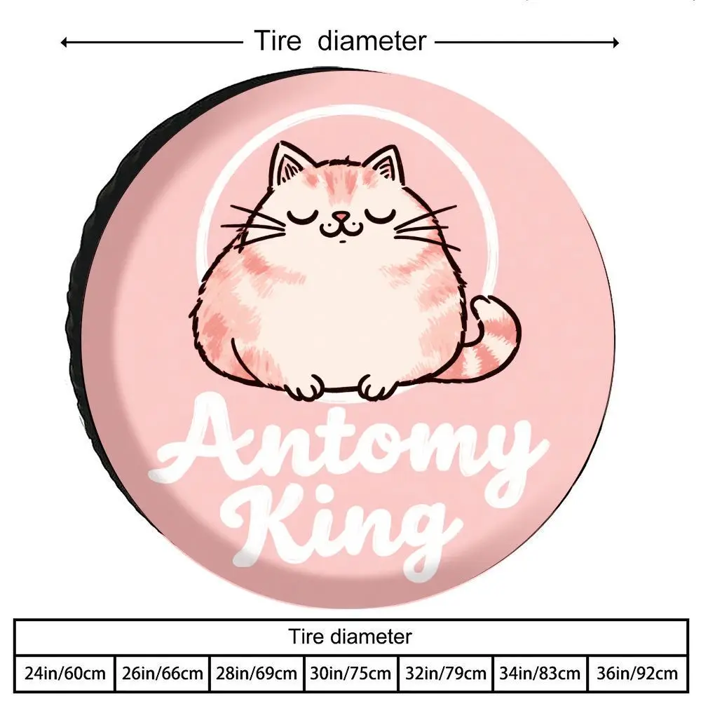 Cute Fat Cat Pattern Tire Cover, Polyester Material, Background Striped Cat Design, Waterproof