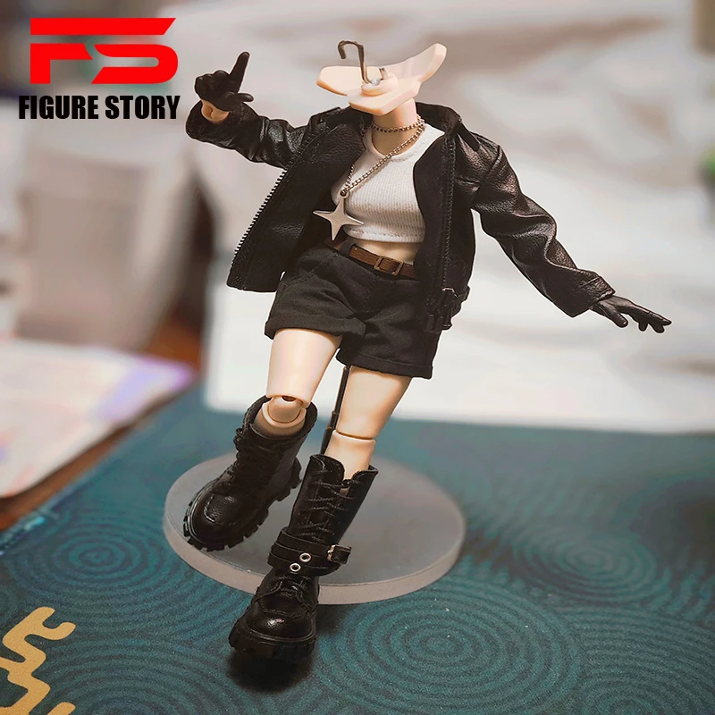 

1/12 scale female male dolls clothes leather jacket T-shirt shorts fit 6'' action figure body model