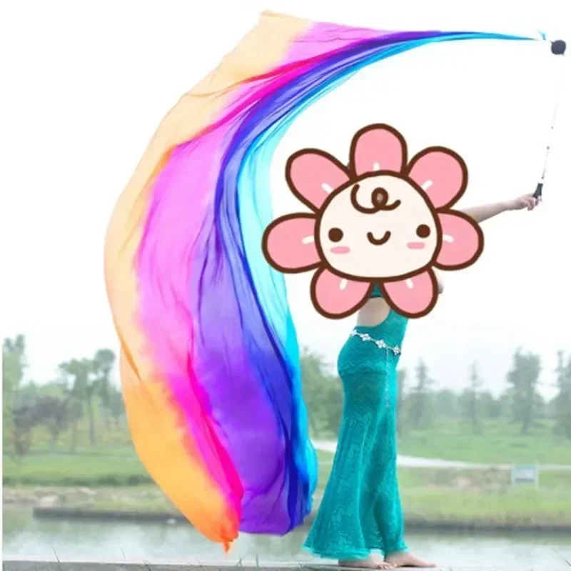 New Silk Veil+ Poi Chain Ball Women Belly Dance Silk Veil Poi Streamer Stage Prpos Fire Water