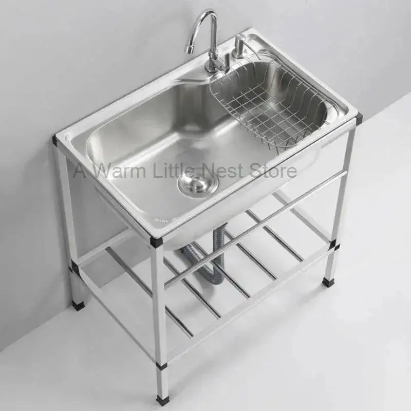 

Thick Stainless Steel Kitchen Sinks with Bracket Multifunction Single Wash Basin Floor-standing Commercial Kitchen Washing Sinks