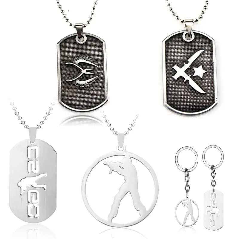 Hot Game CS GO Pendant Counter Strike CSGO Logo Necklace Key Buckle Fashion Game Stainless Steel Jewelry Men Wholesale Gifts