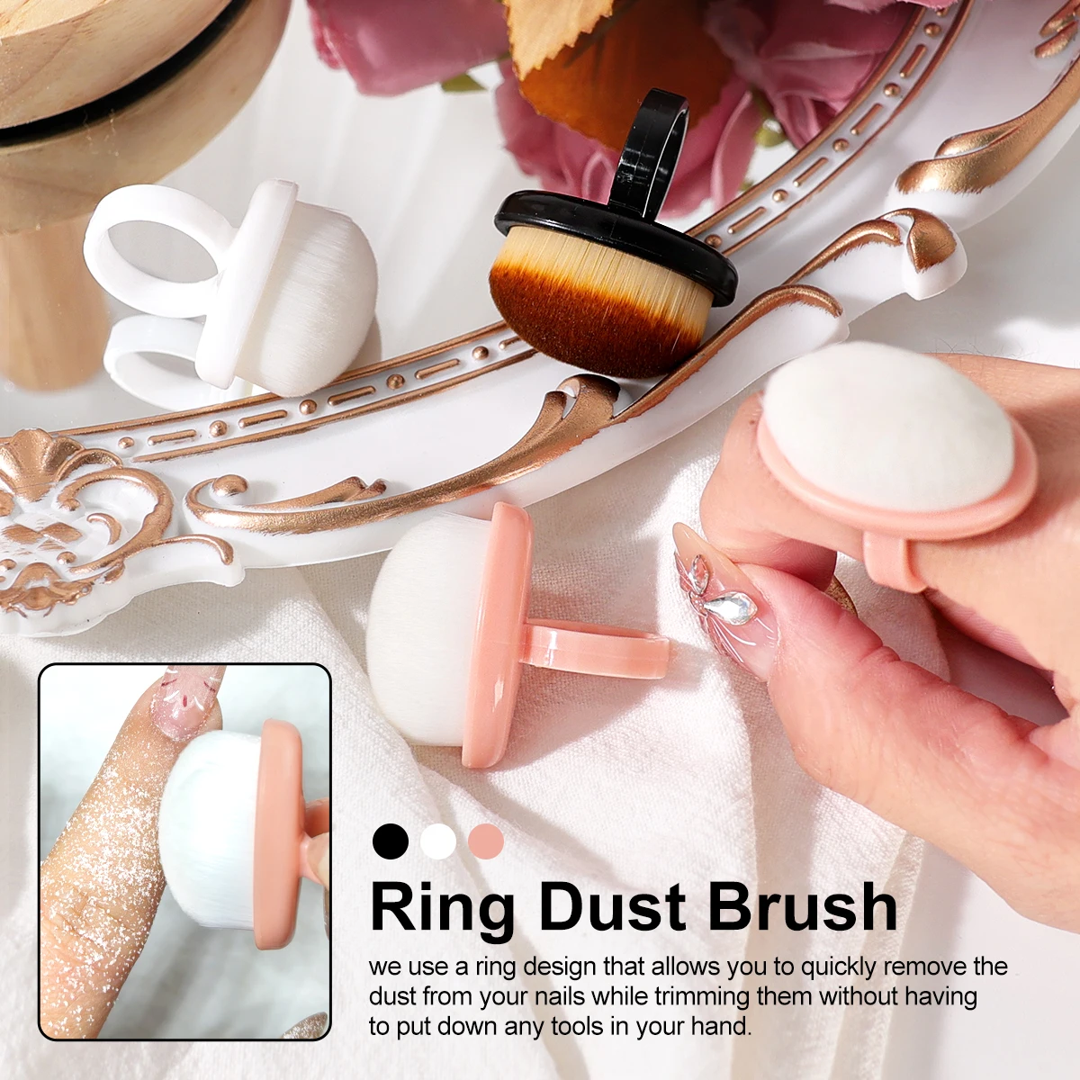 1Pcs Professional Nail Dust Cleaning Brush Button Oval Gel Dust Cleaning Makeup Ring Brush Manicure Tool