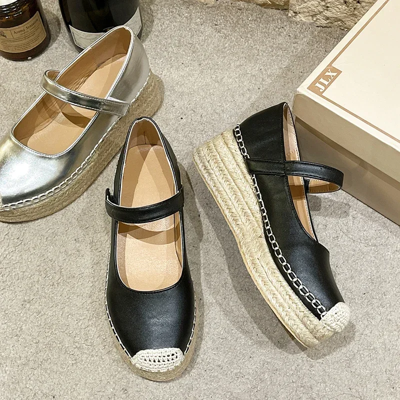 2024 Spring Rome Sandals Weave Wedges Platform Shoes Women New Dress High Heels Marie Janes Shoes Party Pumps Female Zapatillas