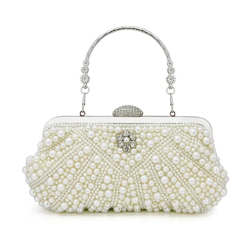 Retro Women's Pearl Bags Delicate Wedding Party Evening Bags Socialite Fashion Clutch Bag Elegant Ladies Top-handle Purse