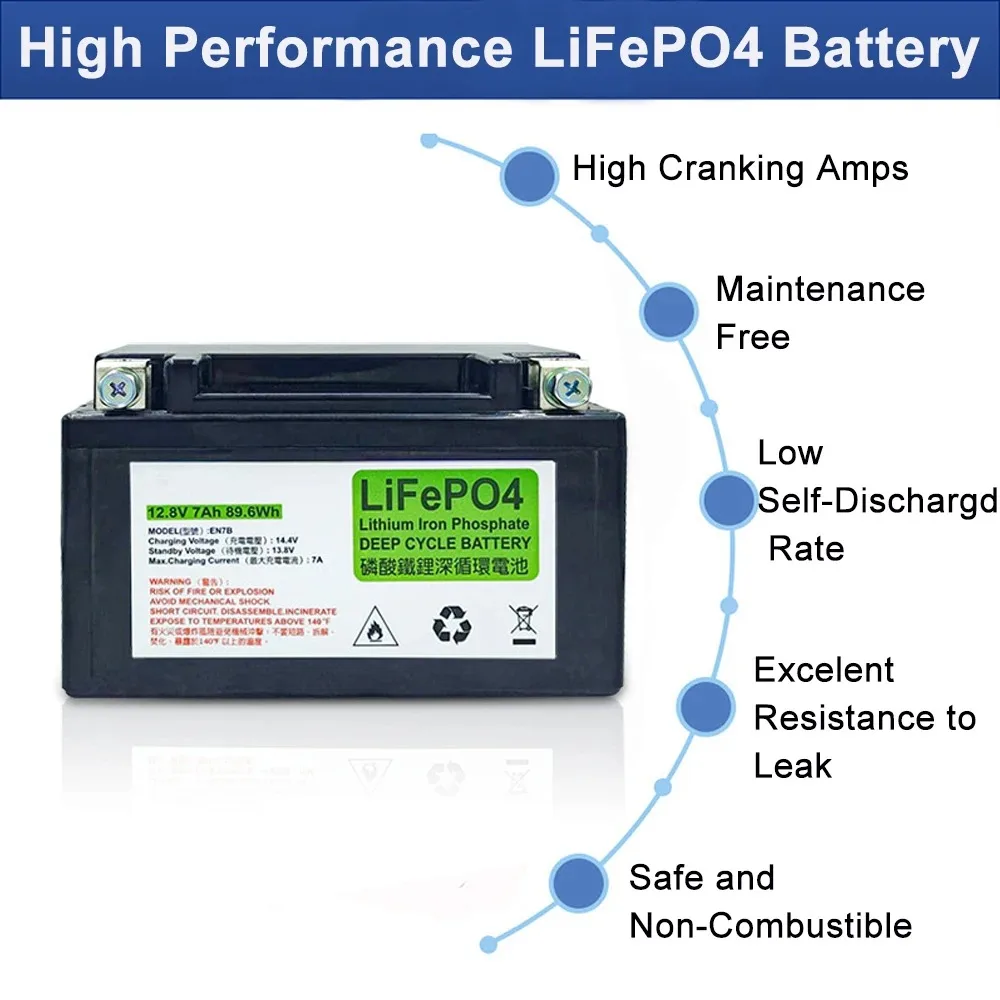 LiFePO4 Motorcycle Battery 12.8V 7Ah CCA 300A Motorcycle Motor Starter Battery BMS 12V Lithium Phosphate Scooter Engine Battery