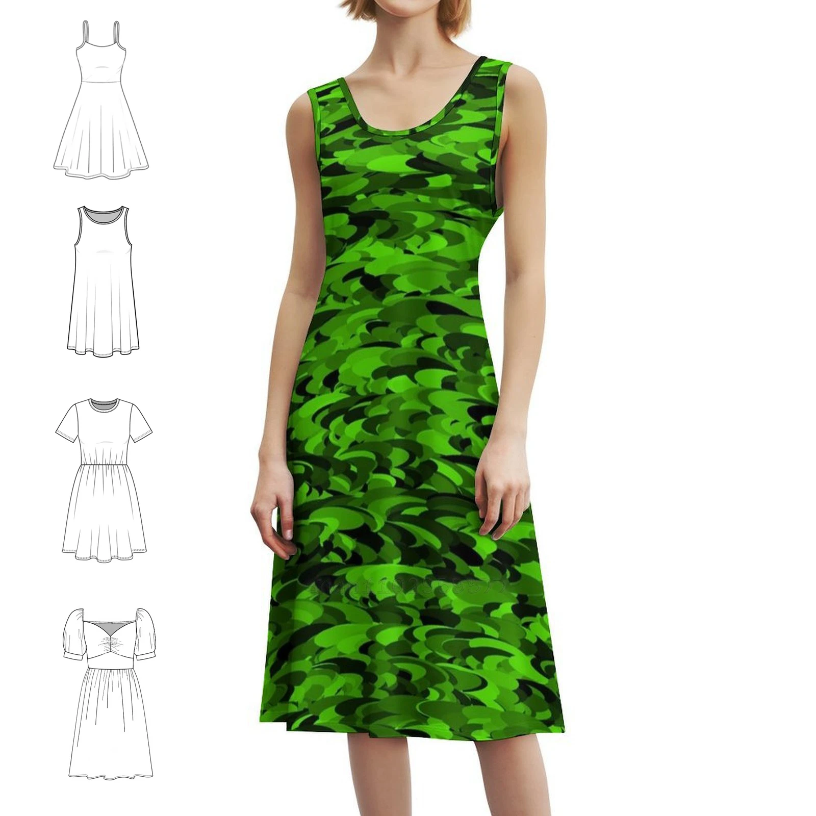 مجردة التمويه الأخضر الأسود-9848 بوهو شيك فستان أنيق موضة شاطئ حفل زفاف ثوب أخضر أسود نمط التمويه