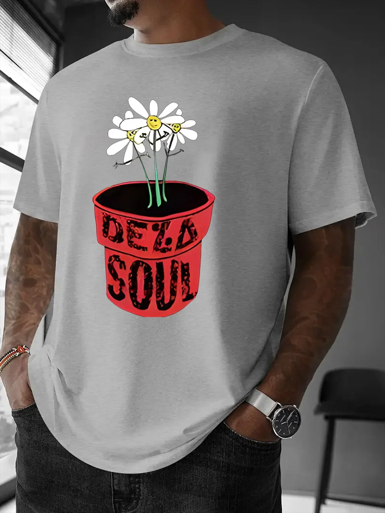 

Мужская повседневная футболка с рисунком Daisy Plant DEZA SOUL, футболка с короткими рукавами и принтом, уличная одежда унисекс, стильная смесь, летняя повседневная одежда