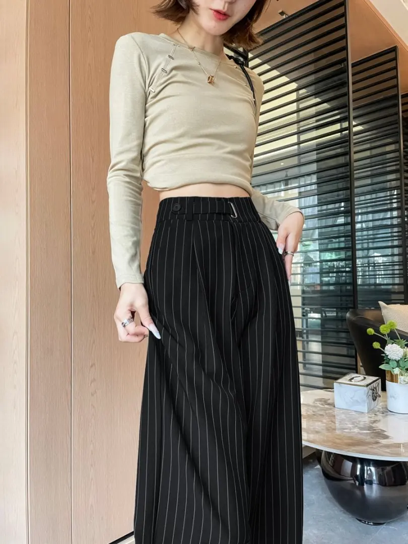 Botvotee 2025 nouveau pantalon de luxe à rayures pour femmes, jambes larges, taille haute, robe fluide, pantalon de bureau élégant, mode automne hiver