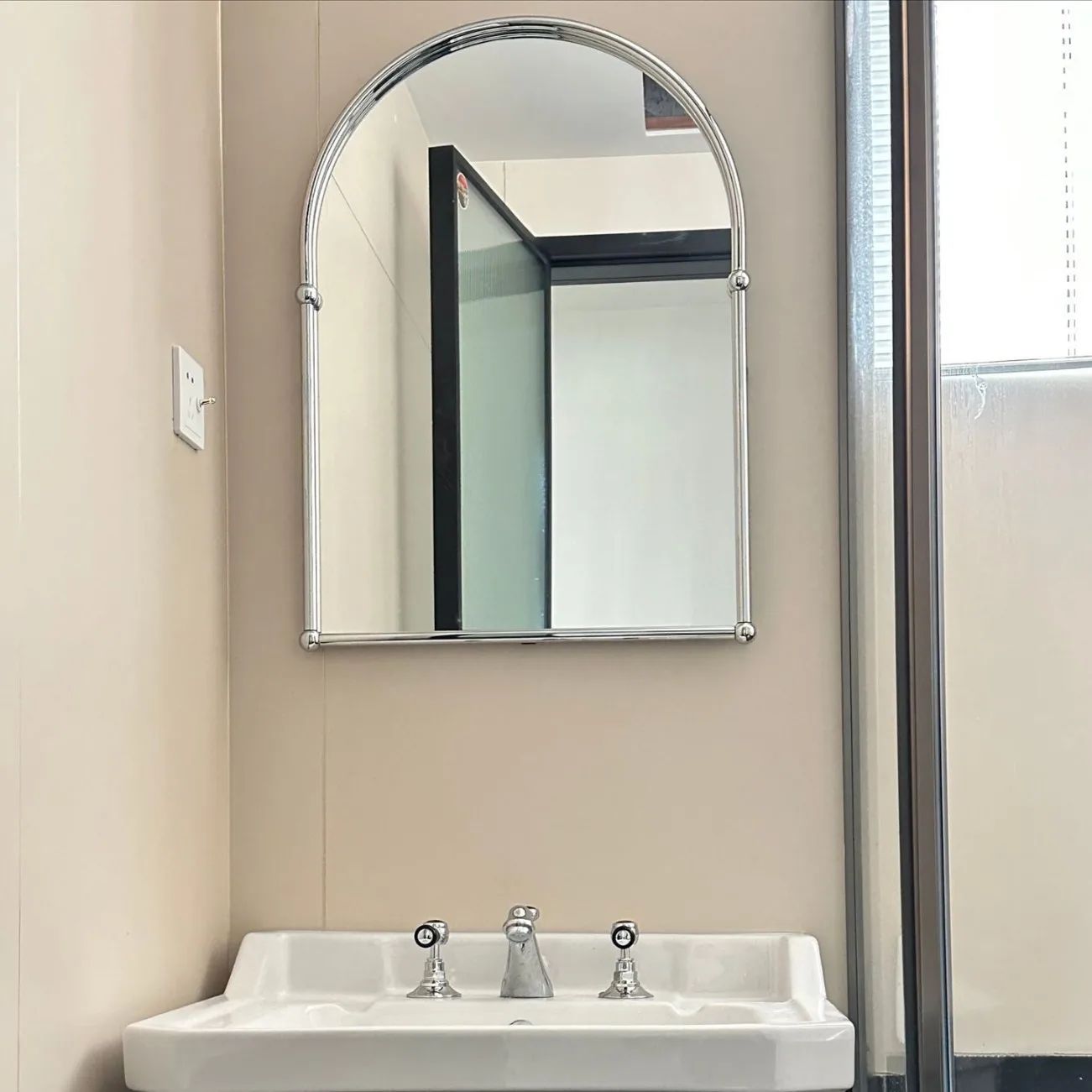 Miroir de salle de bains en arc Vintage français, miroir de salle de bains en laiton doré, vue européenne, Dressing de salle de bains