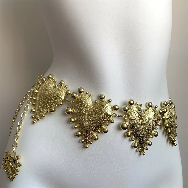 고품질 무거운 디자인 세련된 복고풍 금속 큰 심장 허리 체인 섹시한 바디 체인 향신료 드레스 정장 액세서리