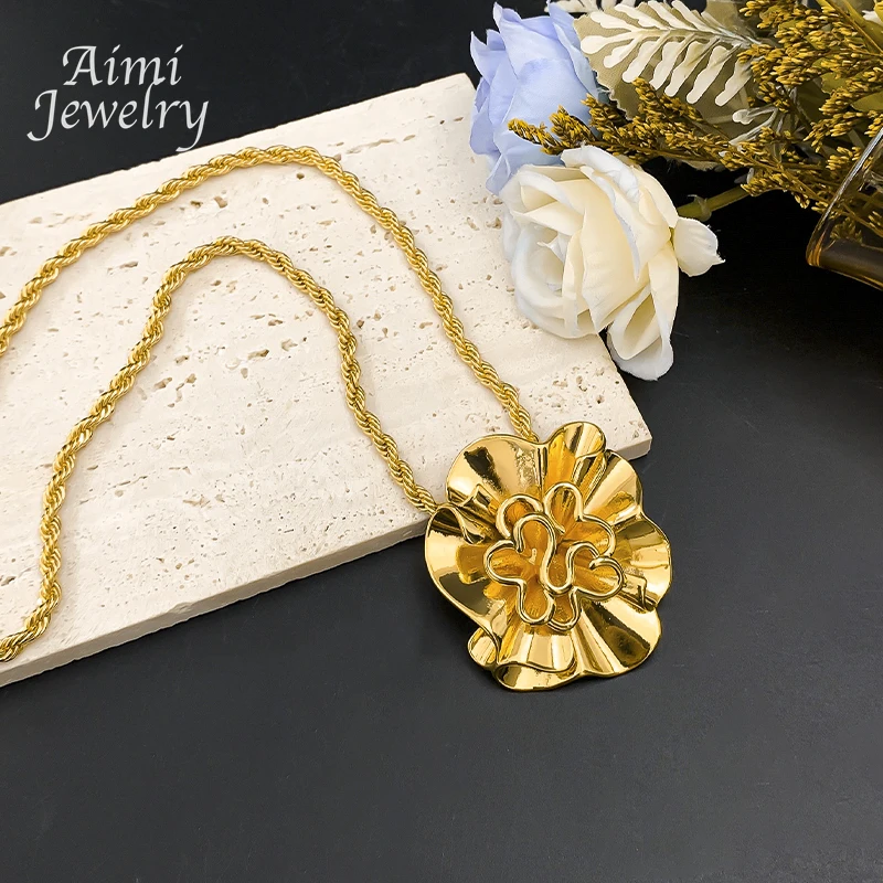 Original Flower Pendant with Chain African 18K Gold Plated Jewelry Set Earrings Necklace Brazilian Bridal Wedding Party Gifts