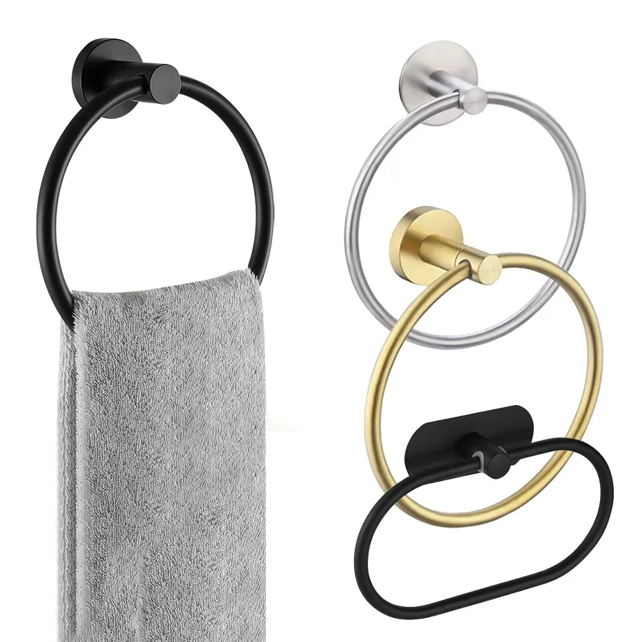 Bathroom Towel Ring Stainless Steel Self Adhesive Towels Holder Wall Mounted Hand Towel Rails for Kitchen Bath Room