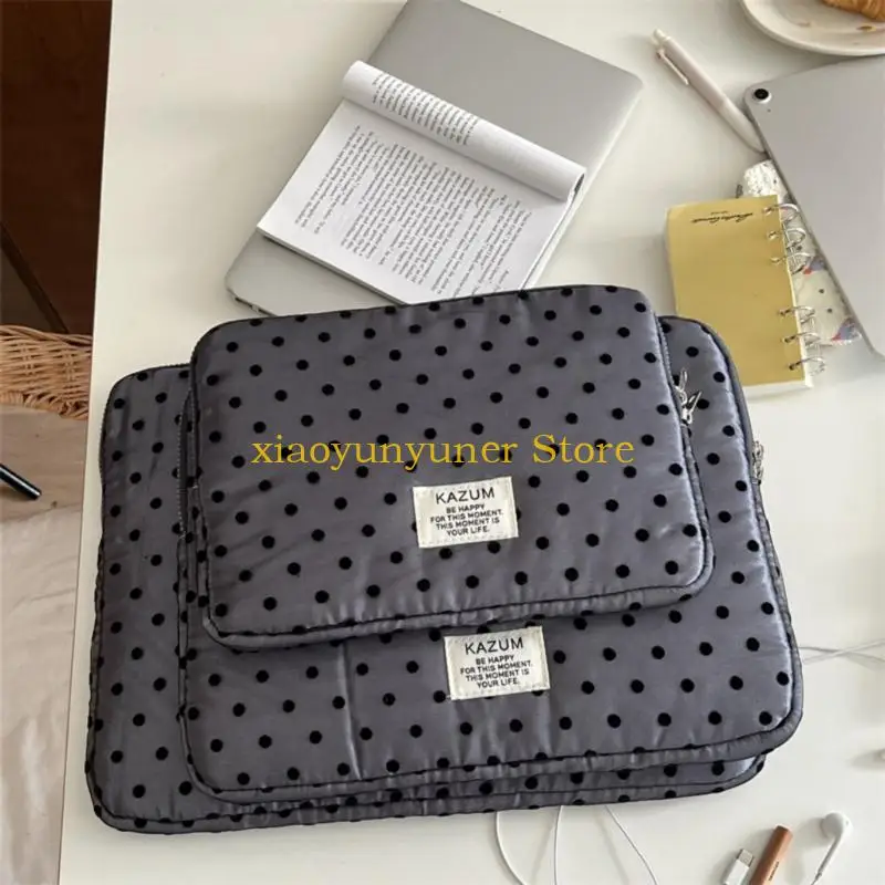 

P9JB Fashionable Polkas Dot Laptop Bag Shockproof Fabric Foam Padding For Commuting Simple Briefcases