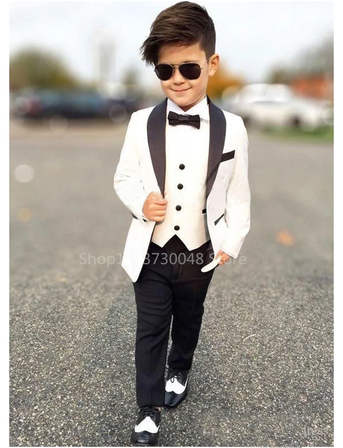 Flower Boys White Wedding Suit Kids Clothes Set Teenager Birthday Party 3 Pcs Tuxedo Children Graduation Stage Costume