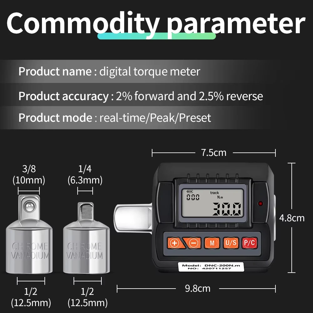 1/2 Inch Rotary Angle Digital Torque Gauge, 200Nm/340Nm Digital Torque Wrench Meter, Professional Torque Measuring Tool