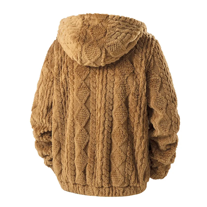 سترة جديدة لخريف وشتاء 2025 بغطاء للرأس من الصوف بسحاب للرجال، معطف سميك