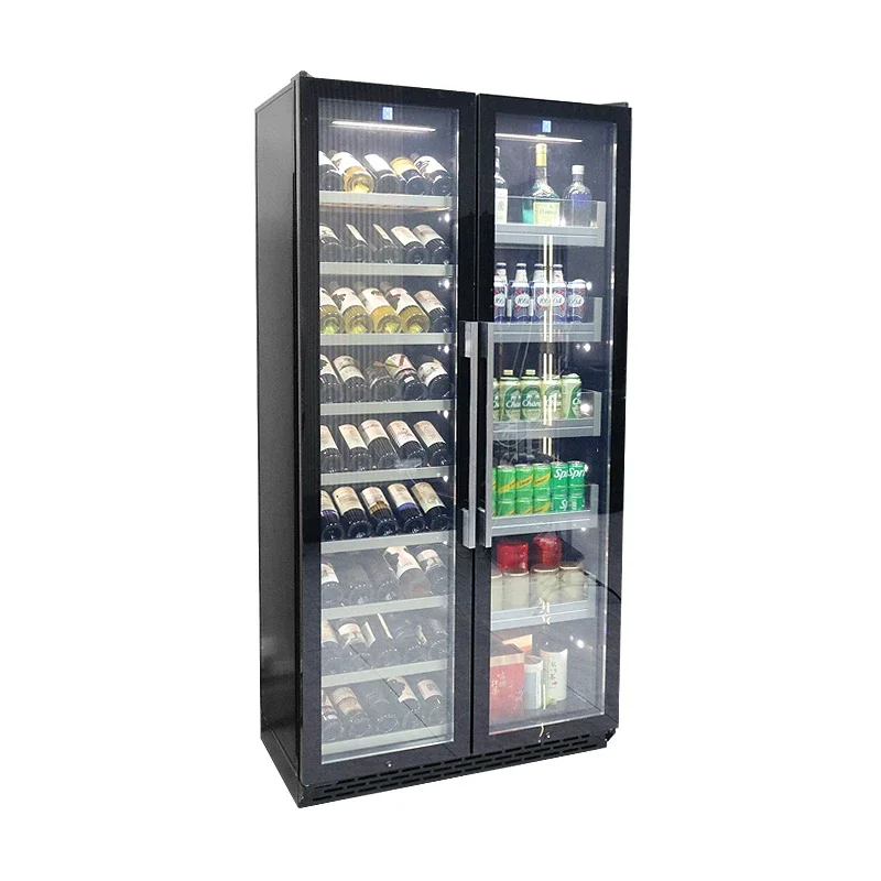 

Premium Wine Beverage Cooler Cabinet with Glass Door Double Door Open Display Commercial Beverage Cooler