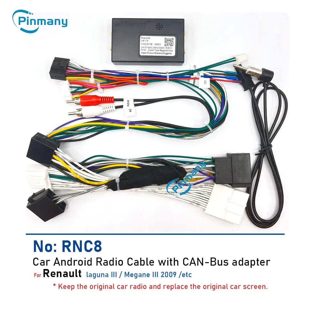 

Pinmany Car Radio Cable RNC8 16-pin Power Wire Harness Socket Adapter With CAN Bus Decoder for 2009 Renault laguna3 Megane3