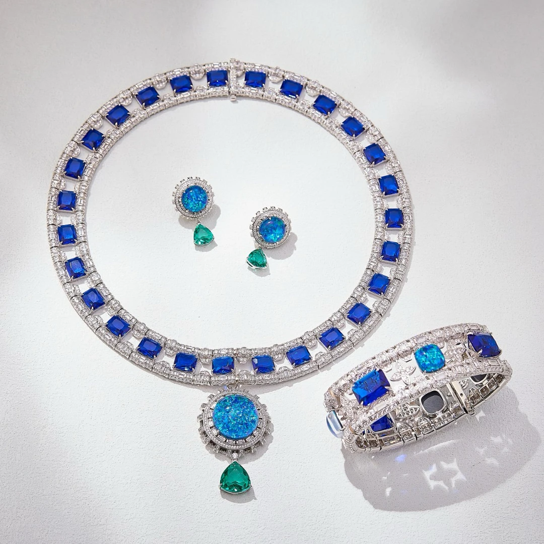 

EYER Luxury Temperament AAA Zirconia Colorful Necklace Drop Pendant Earrings Bangle Sets For Women Wedding Party Evening Dress