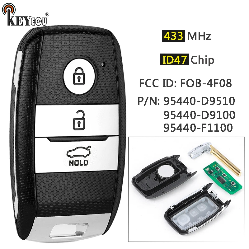 

KEYECU 433 МГц ID47 FOB-4F08 95440-D9510/95440-D9100/95440-F1100 Умный дистанционный брелок без ключа для Kia Sportage 2016-2020