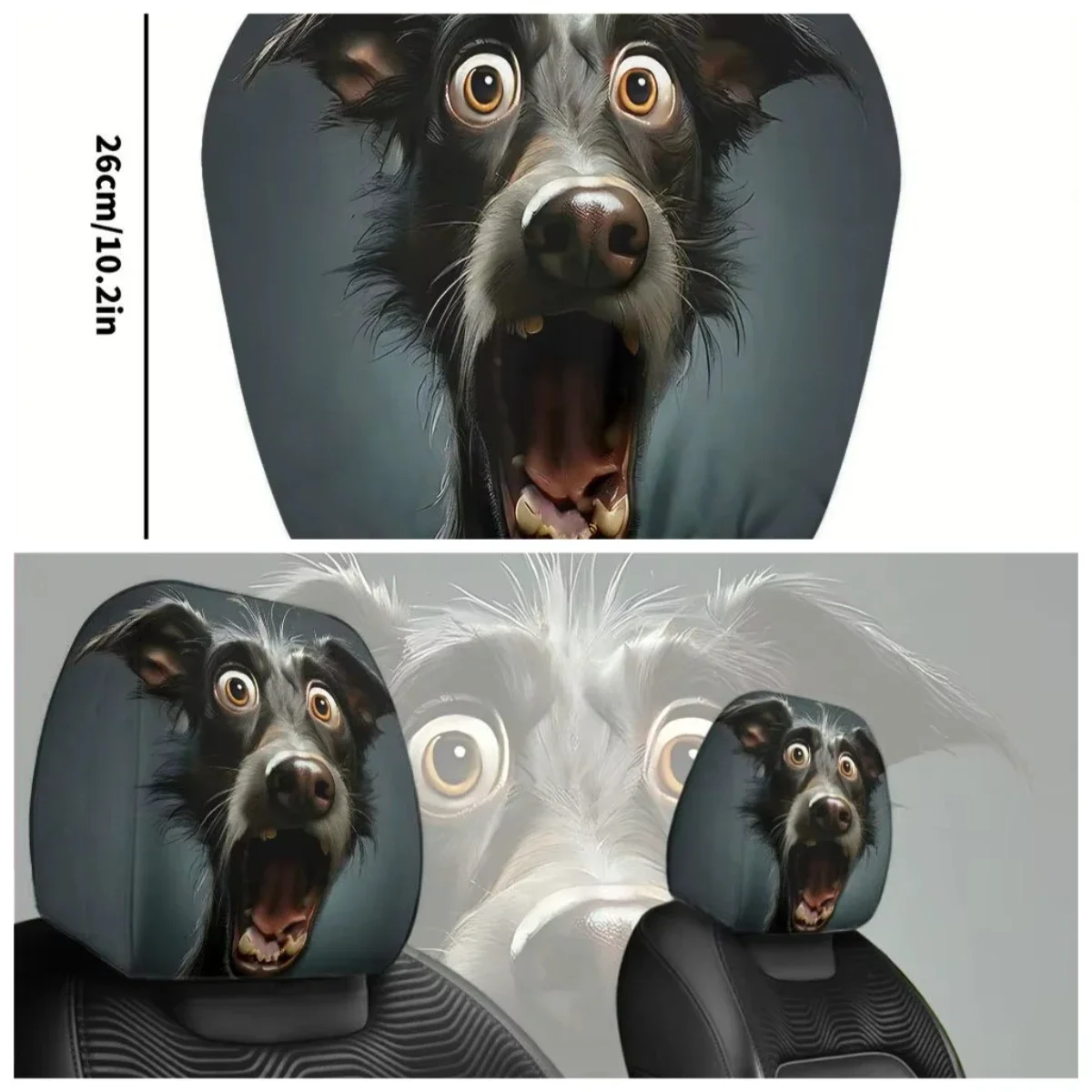 2pcs Headrest Covers Ghost 2pcs Headrest Cover Halloween Surprising and funny dog pattern breathable General Motors headrest
