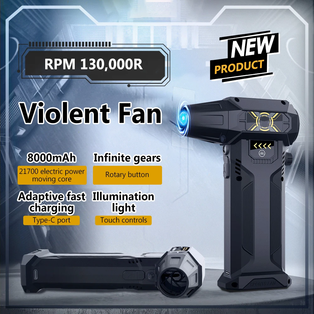 Violent Turbofan, High Speed Supercharging Hurricane Vacuum Cleaner, Handheld Wireless Mini Portable Violent Fan