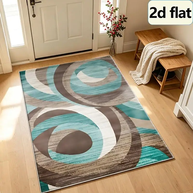 1 Piece of Abstract Textured Round Carpet in Teal and Brown, Soft and Comfortable, Suitable for All Seasons, Lightweight and Easy to Care For, Ideal for Living Room, Bedroom, Dining Room Decoration, Suitable for Autumn and Winter