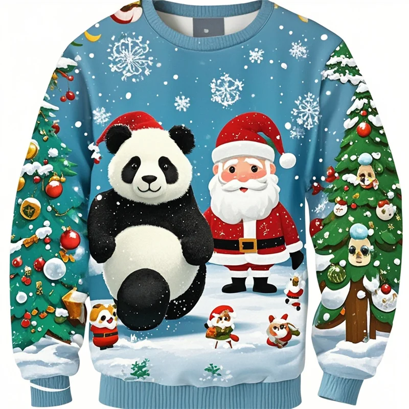 Cute Santa Claus Panda Graphic Sweatshirts Kawaii Aniaml Unisex Ugly Christmas Sweater Casual Female Pullovers Boy Streetwear