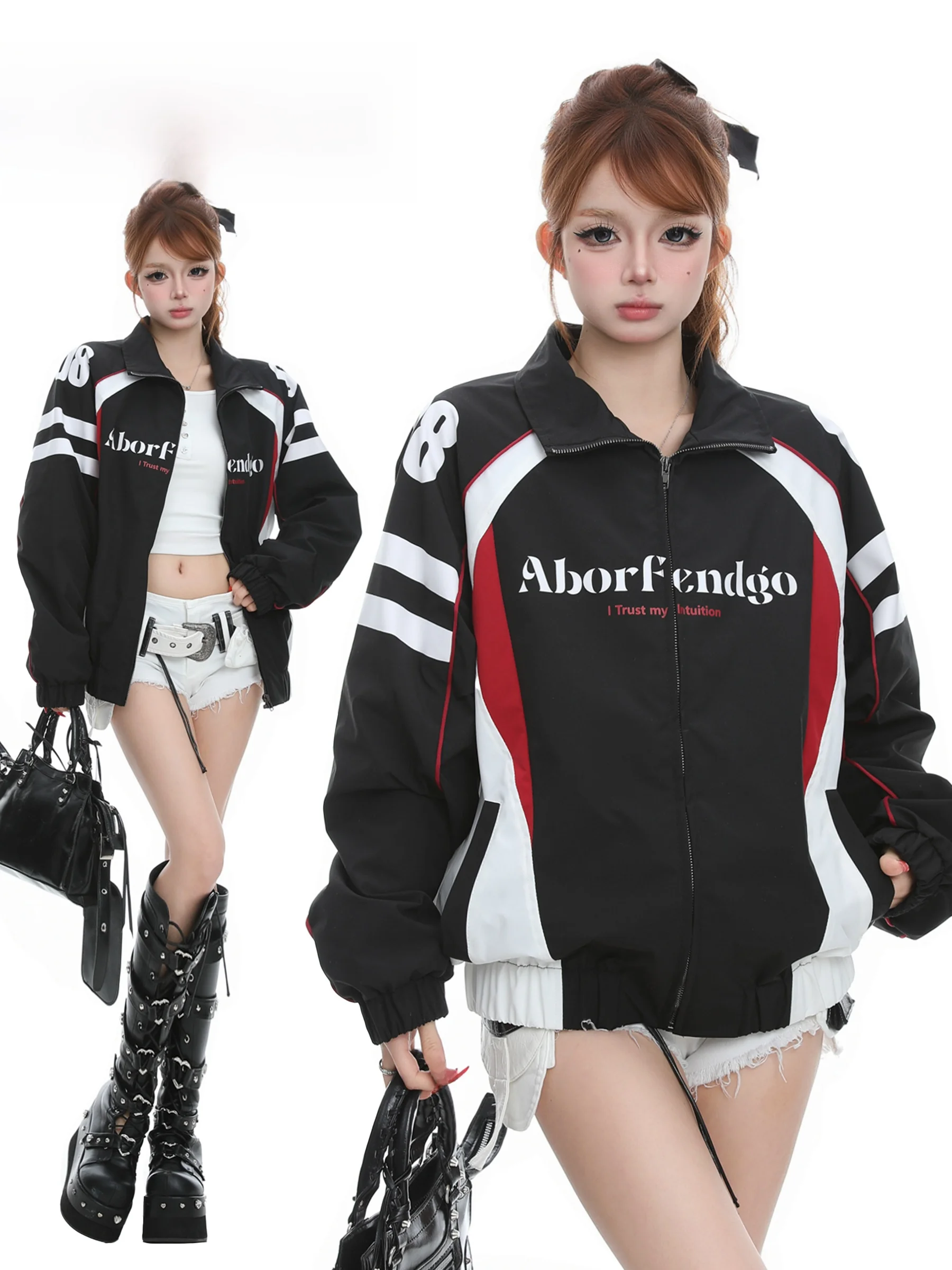 

Куртка BASTERDS в американском ретро-стиле с цветным буквенным принтом, воротником-стойкой, свободного кроя, повседневная спортивная одежда для мужчин и женщин, весна